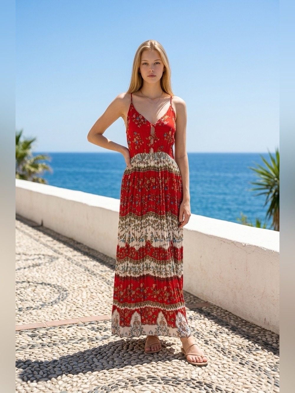 Patrons of Peace Red Floral Maxi Dress with Spaghetti Straps size M - Picture 2 of 12